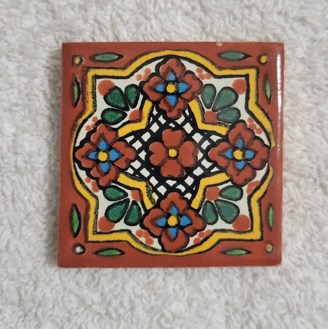 Hand-painted floral Talavera ceramic tile