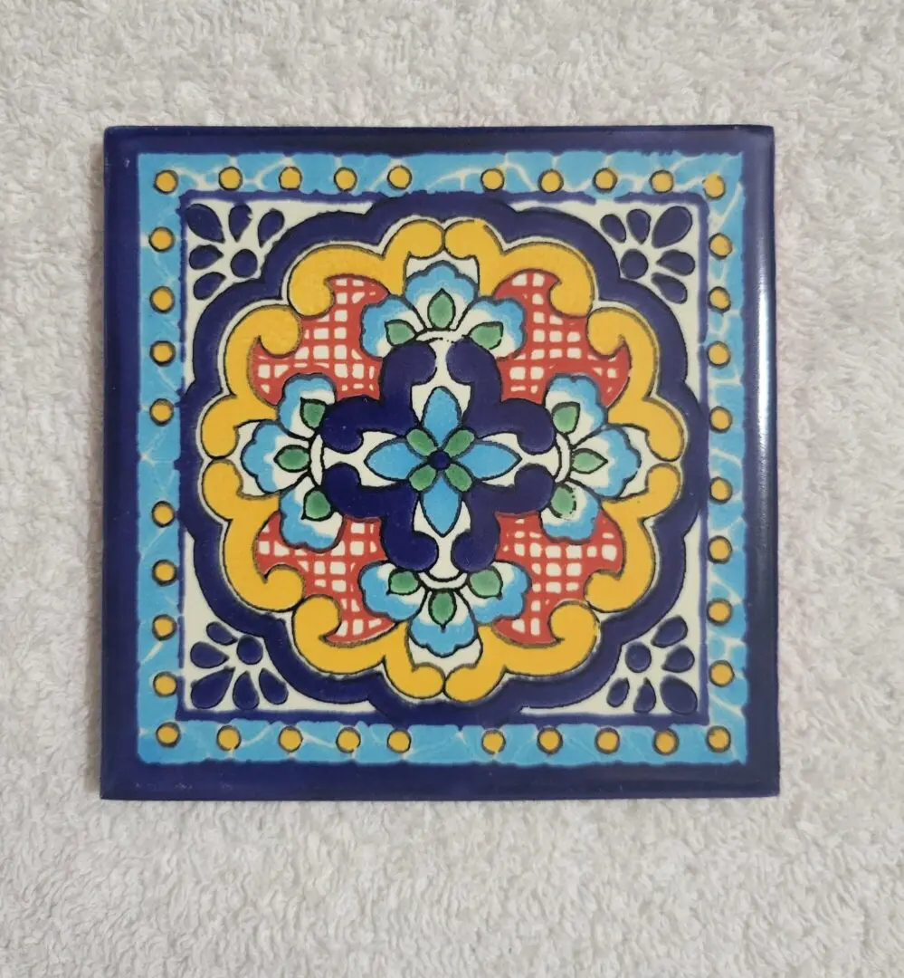 Colorful Mediterranean ceramic tile with floral pattern