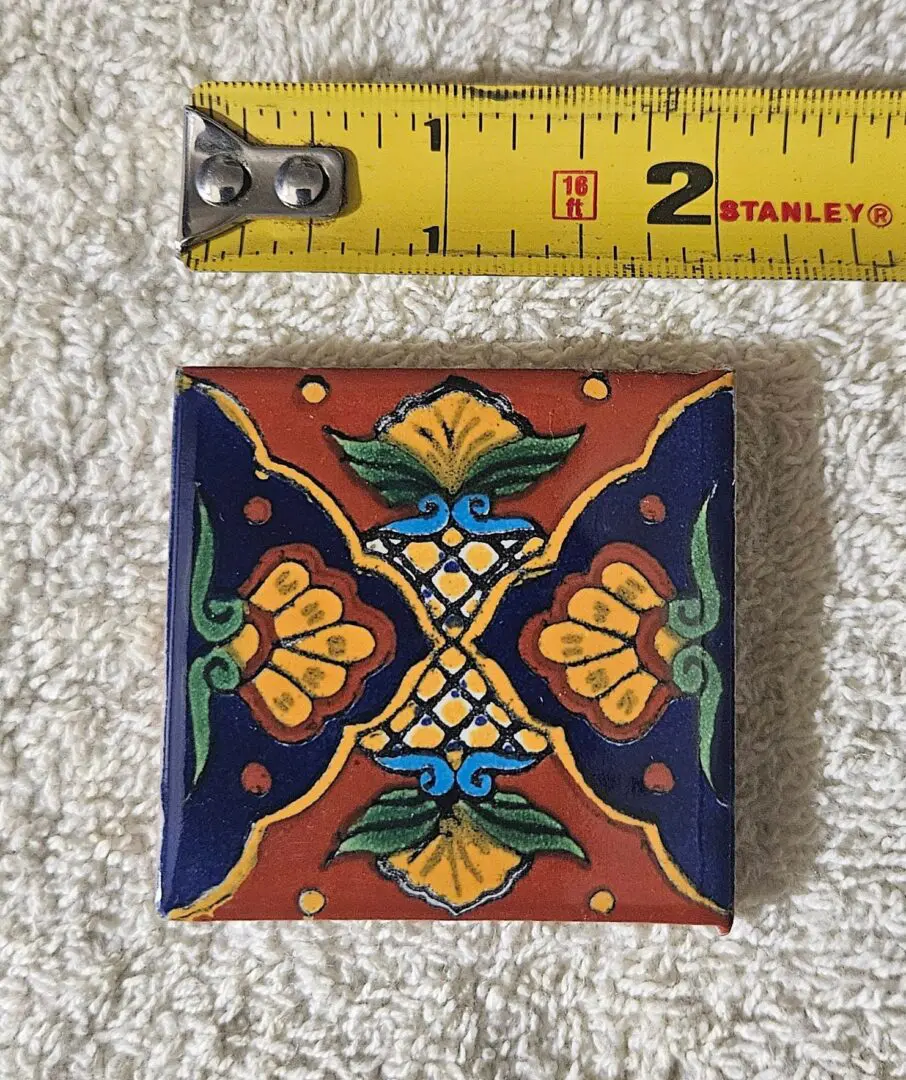 Colorful hand-painted 2-inch ceramic tile