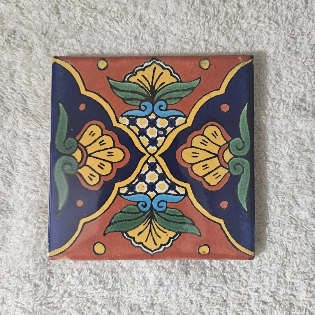 Hand-painted colorful floral ceramic tile