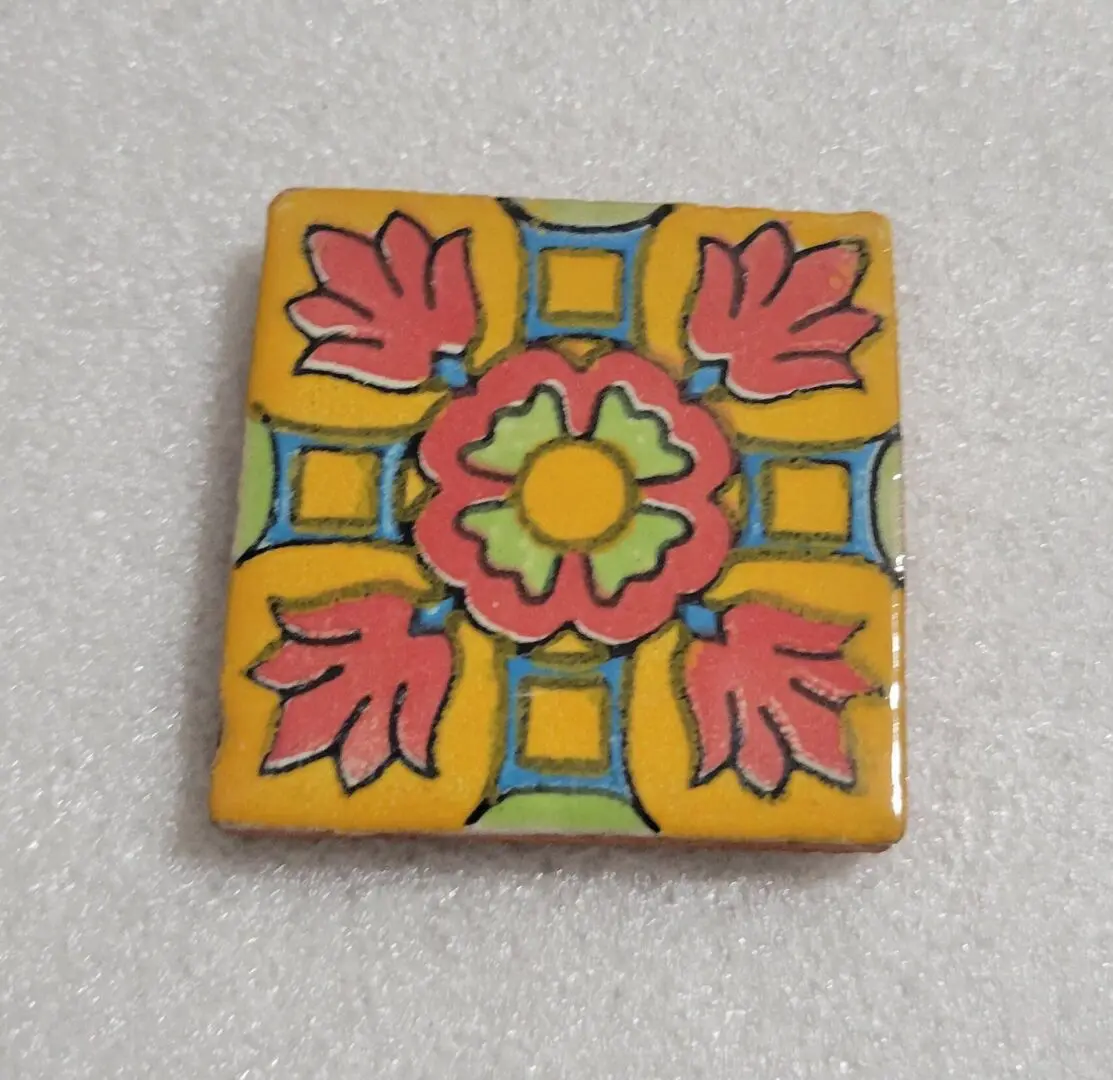 Hand painted colorful floral ceramic square tile