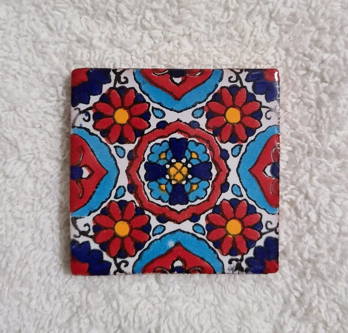 Square hand-painted floral ceramic tile