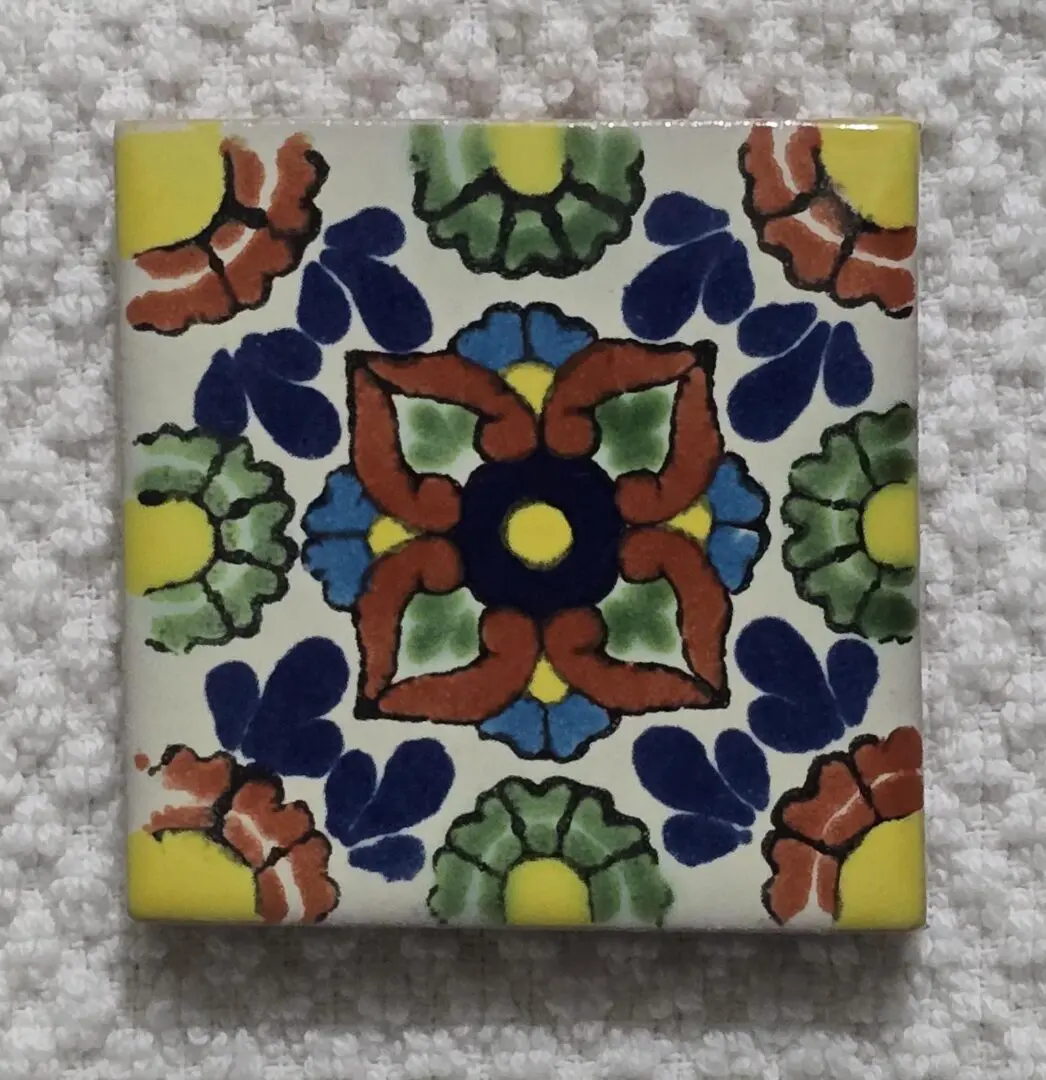 Square decorative multicolored floral ceramic tile
