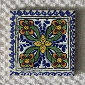 Colorful hand-painted floral ceramic tile