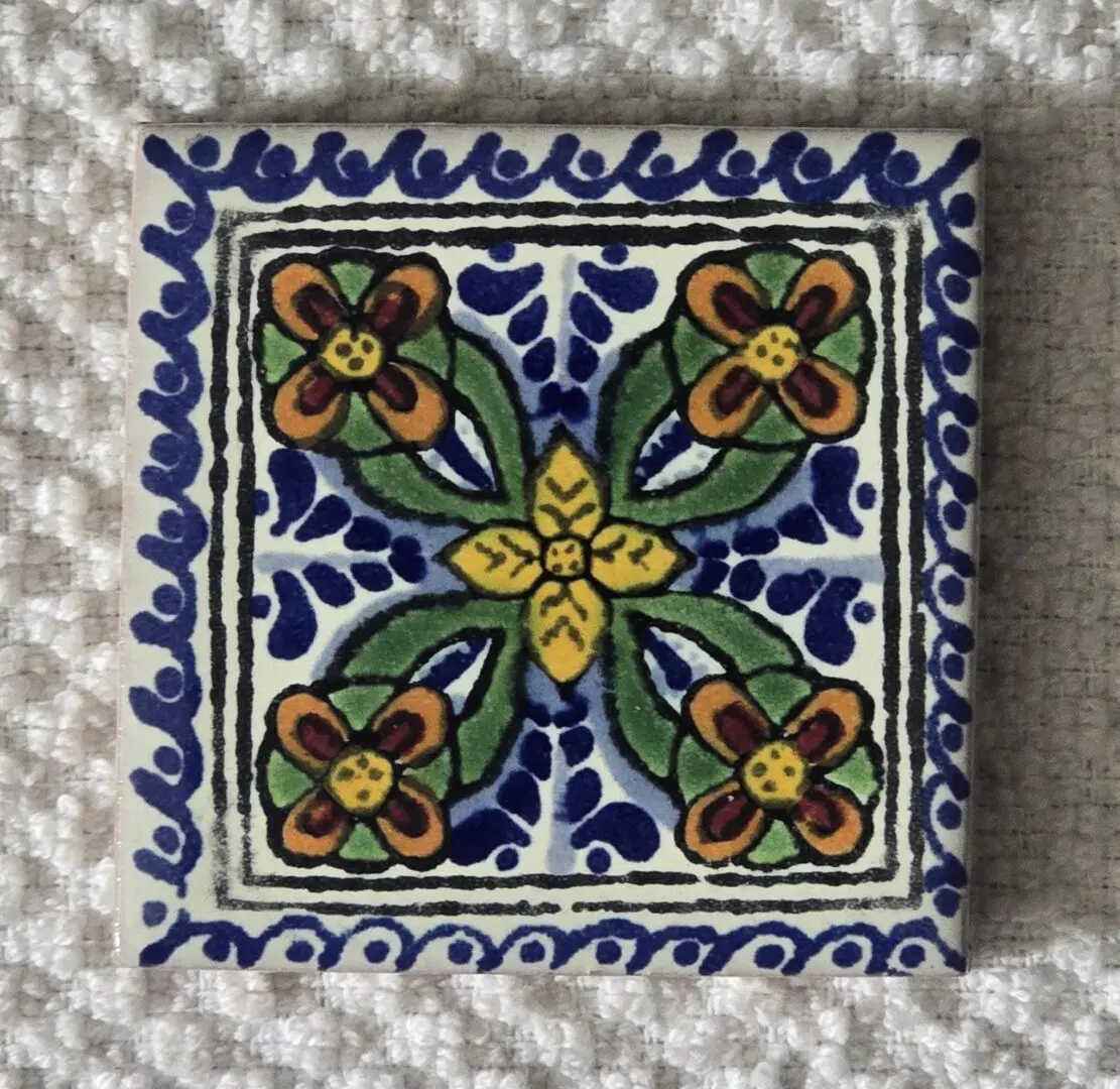 Colorful hand-painted floral ceramic tile