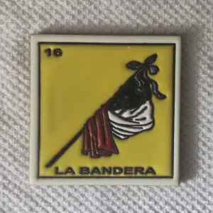 Yellow card with a flag illustration.