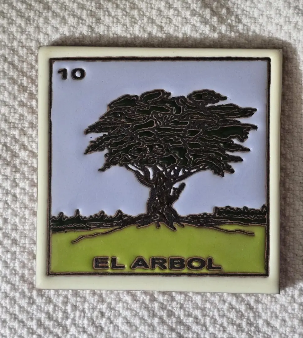 Tree illustration on a card with text.