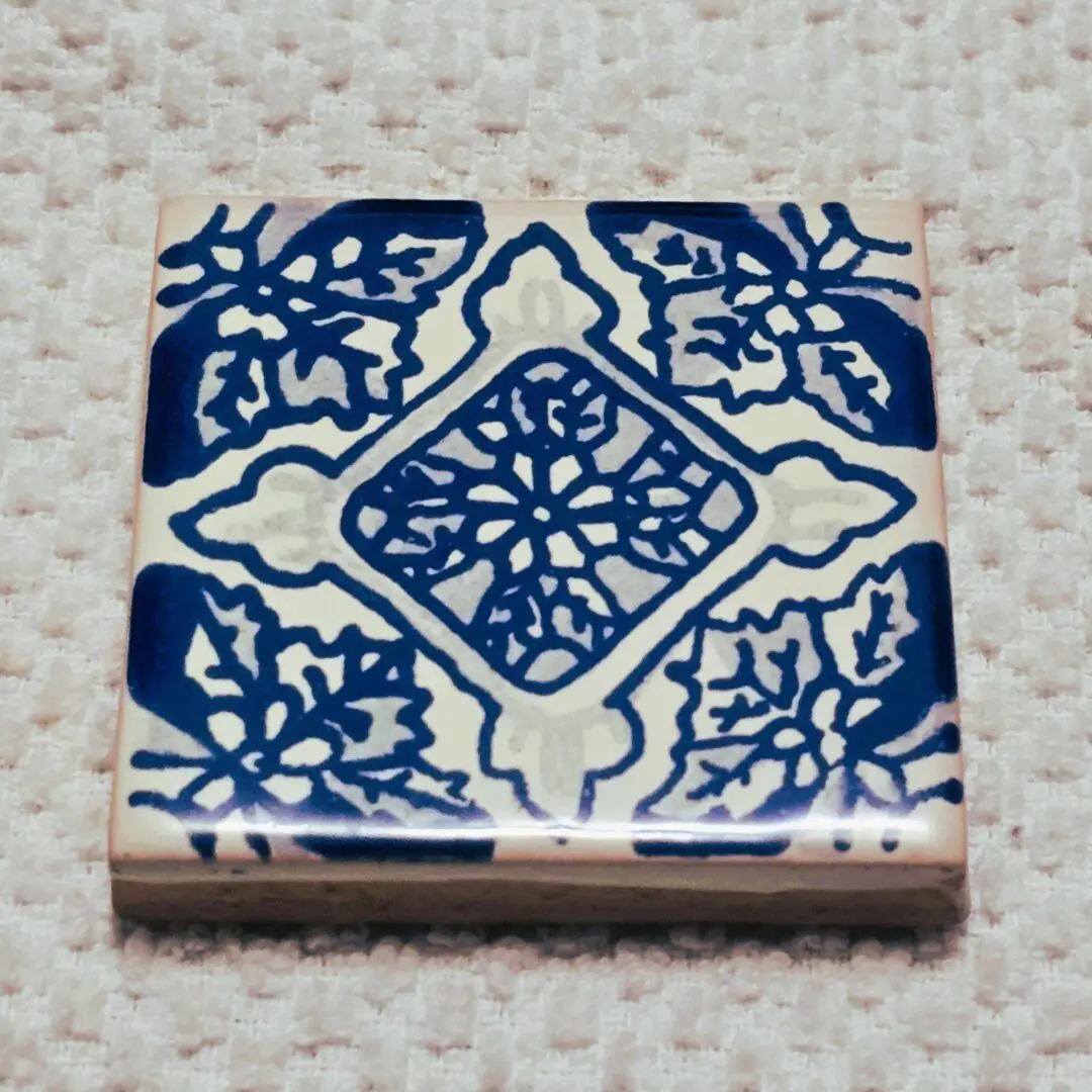 Square blue and white floral ceramic tile