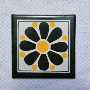 Stylized black and yellow daisy tile